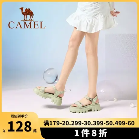 骆驼女鞋夏季新款休闲厚底一字带凉鞋女水钻仙女粗跟凉鞋女图片