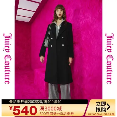 Juicy Couture橘滋23初秋冬新款暮色经典双排logo撞色扣女式大衣商品大图