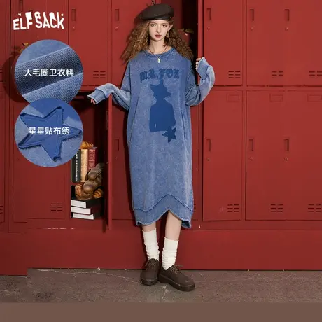 妖精的口袋长袖卫衣连衣裙女2023秋季新款美式复古宽松设计感长裙图片