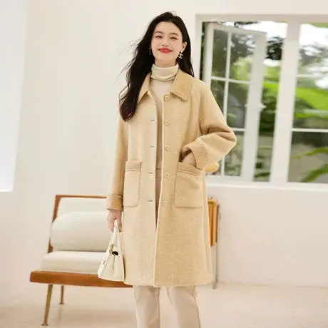 时尚气质长款毛呢大衣商品大图