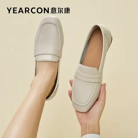 意尔康女鞋2023年春季新款真皮乐福鞋女低跟单鞋休闲一脚蹬小皮鞋商品大图