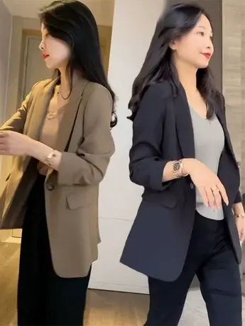 2023春秋季卡其色西装外套女小个子短款高级感炸街韩版休闲西服潮商品大图