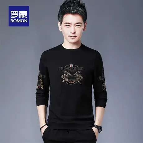 罗蒙男士长袖t恤2023春秋休闲圆领卫衣时尚潮流印花打底衫上衣男商品大图