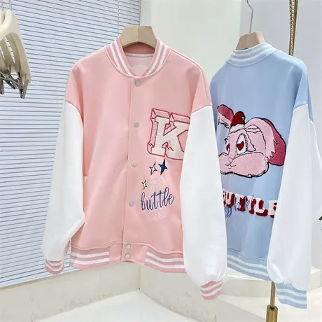 棒球服外套女春秋季时尚洋气宽松小个子拼色贴布复古美式夹克上衣商品大图