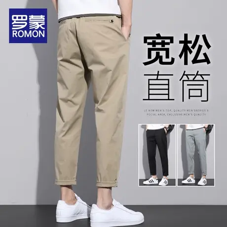 罗蒙春季男士休闲裤宽松直筒小西裤工装卡其色9九分裤子男款春秋商品大图