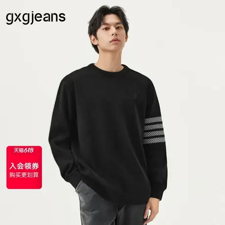 gxg.jeans男装 黑色撞色设计雪尼尔圆领毛衣针织衫男 25年春新品图片