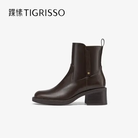 蹀愫冬复古厚底增高棕色靴子圆头时装靴短靴TA54721-13商品大图