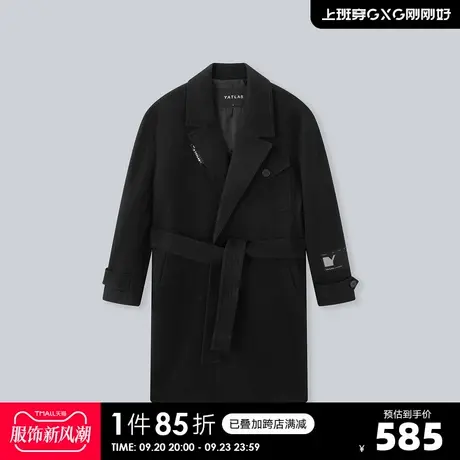 YATLAS亚锐男装2020冬季商场同款黑色长款大衣男潮商品大图