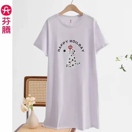 芬腾女士睡裙夏季纯棉短袖薄款睡衣裙大码夏天可爱休闲家居服中裙图片