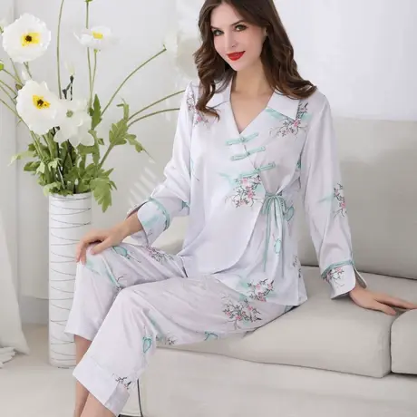 新中式冰丝睡衣女春夏秋国风2025新款高级感丝绸家居服仿真丝套装商品大图