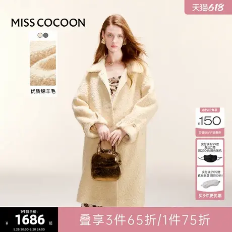 可可尼COCOON2024冬季新款法式赫本风大翻领羊毛粗花呢毛呢外套女商品大图
