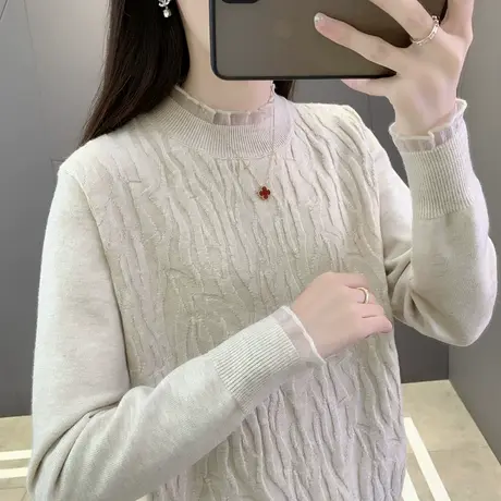 冬季蕾丝拼接女士半高领毛衣秋冬女2023新款爆款长袖针织打底衫商品大图