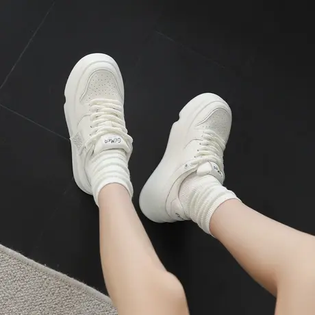 戈美其厚底板鞋女款2025夏季新款小个子增高女鞋松糕底百搭小白鞋商品大图