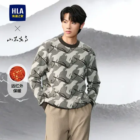 HLA/海澜之家可机洗针织衫25秋季新款圆领七巧板穿搭毛衣男图片