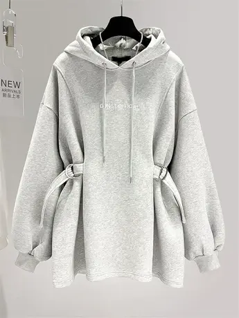 卫衣女加绒加厚2022秋冬新款ins潮设计感中长款宽松百搭连帽外套商品大图