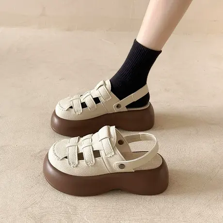 爆火包头半拖女外穿2023年夏季时尚拖鞋休闲镂空厚底松糕凉拖鞋商品大图