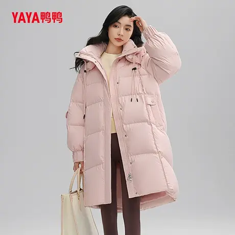 鸭鸭2023年新品90绒女中长款加厚连帽羽绒服时尚保暖外套Y商品大图