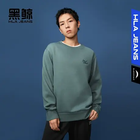 黑鲸HLAJEANS海澜之家旗下潮牌字母绣花圆领卫衣男正反面料拼接图片