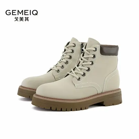 戈美其2024秋季新款厚底增高短筒靴复古机车靴女真皮踢不烂大黄靴商品大图