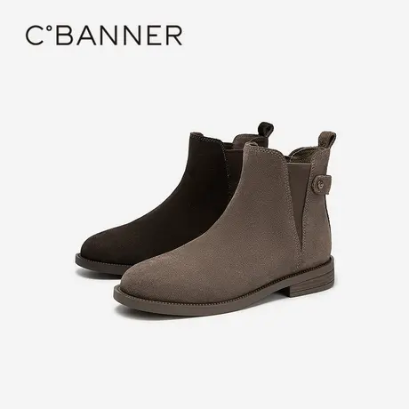 千百度中跟切尔西靴女款2025冬季新款时尚绒面烟筒靴弹力短靴子商品大图
