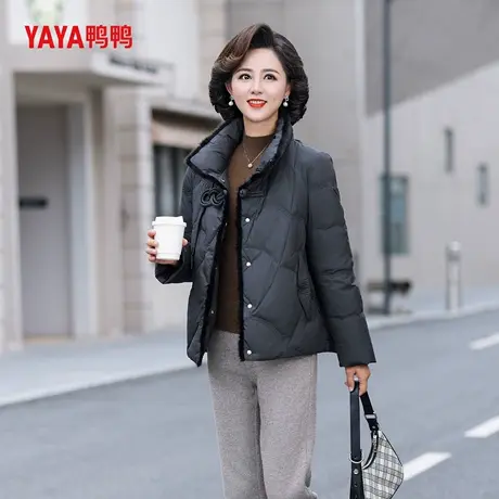 YAYA鸭鸭小个子妈妈羽绒服女短款水貂毛立领中年女外套中老年冬装商品大图