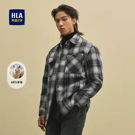 HLA/海澜之家休闲夹克2025秋冬新款翻领衬衫式格纹含羊毛外套男商品大图