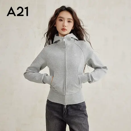 A21女装针织合体连帽插肩开襟卫衣外套商品大图