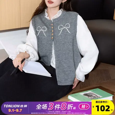 唐狮2025秋冬毛衣女蝴蝶结圆领开衫马甲针织衫高级百搭设计感ins商品大图