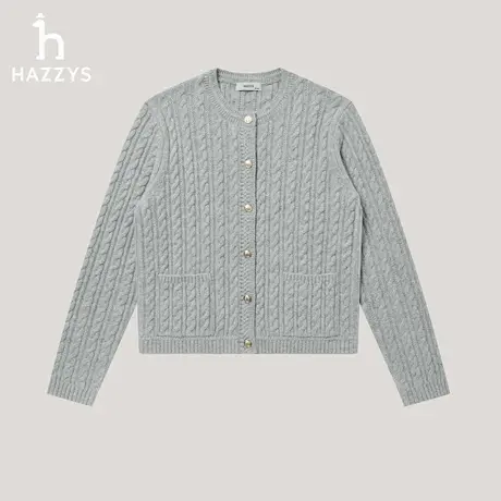 【商场同款】Hazzys哈吉斯短款圆领绞花开衫女2025年秋季新款外套图片