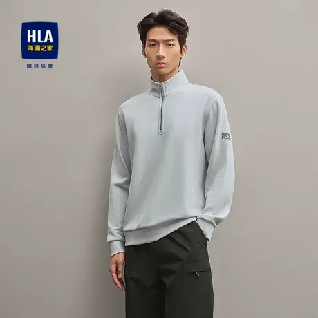 HLA/海澜之家立领保暖卫衣2025秋新款简约时尚半开襟套头上衣男商品大图
