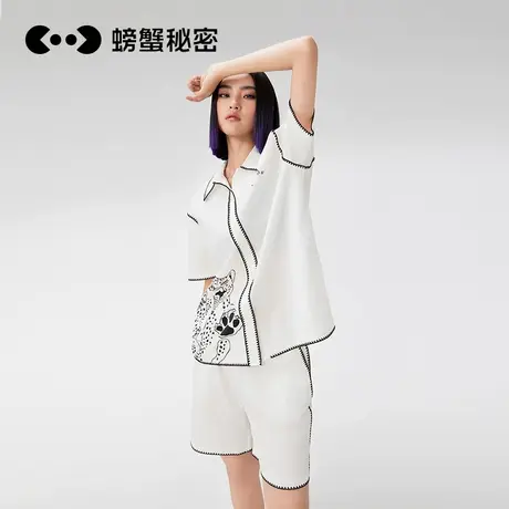 螃蟹秘密睡衣女士贝壳刺绣套装2025新款可外穿家居服纯棉短袖短裤商品大图
