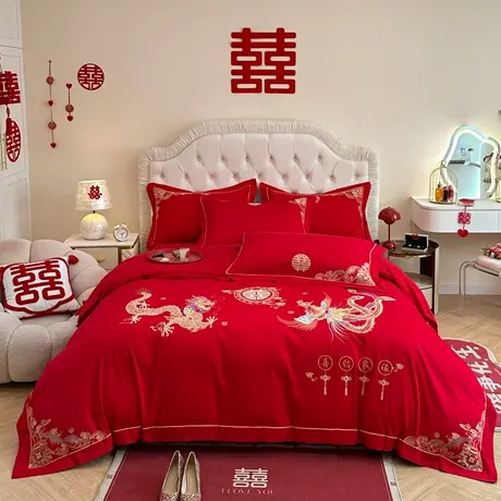 2026新款亲肤磨毛刺绣婚庆四件套柔软舒适图片