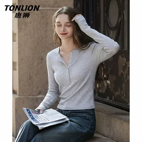 唐狮官方亨利衫长袖t恤女2026新款春内搭可外穿打底衫修身上衣VC图片