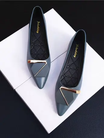 平底鞋女软底秋季2023年新款四季豆豆鞋真皮方扣浅口尖头单鞋瓢鞋商品大图