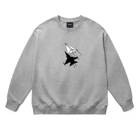 秋季chic高级感情侣上衣宽松慵懒纸飞机印花小个子圆领卫衣纯棉潮商品大图