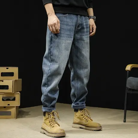 加绒牛仔裤男秋冬款2023新款锥形直筒男裤宽松大码潮牌长裤子男士商品大图