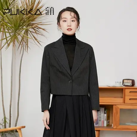 蒲PUKKA 原创设计棉麻西装女秋冬装设计感时尚短款西服外套商品大图