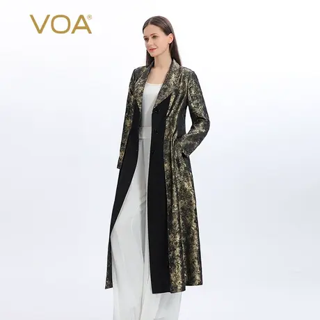 VOA真丝西装领色织提花三粒扣花色斜插口袋撞料拼接桑蚕丝外套图片