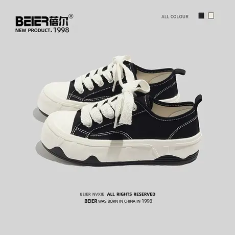 蓓尔夏季帆布鞋女2023新款透气配裙子奶呼呼鞋子百搭小白鞋女板鞋商品大图