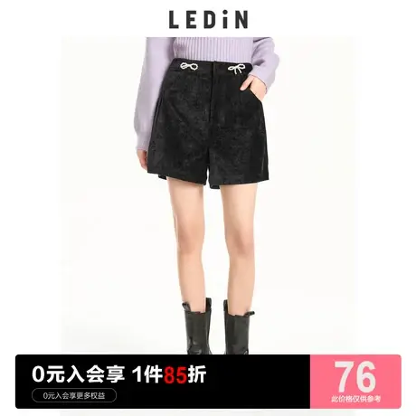 乐町高腰黑色休闲裤女休闲秋季新款直筒短裤蝴蝶结甜美可爱裤子潮商品大图