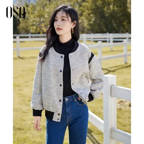 OSA欧莎复古老钱风棒球服短外套女秋冬季2023年新款休闲宽松夹克商品大图