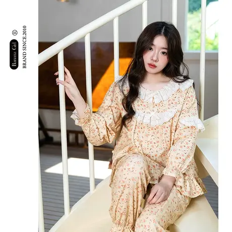 Bananagirl睡衣女款2023年春秋新款甜美花边长袖宽松大码家居服套商品大图
