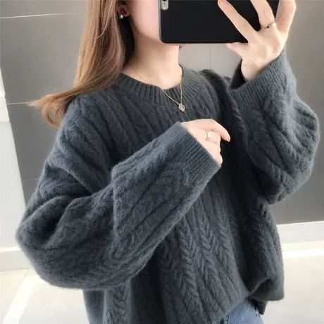 春秋季新款韩版宽松套头毛衣女装秋冬季外穿麻花慵懒风针织衫上衣图片