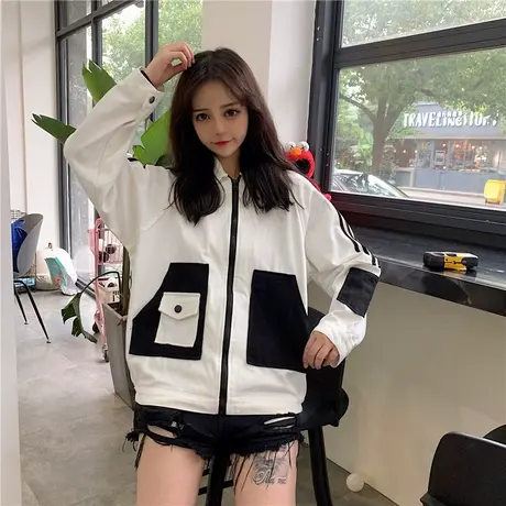 春秋外套女2021新款韩版女装宽松bf原宿风学生百搭森系港风工装潮图片