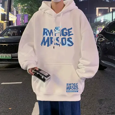 国潮纯棉宽松连帽卫衣男春秋季oversize外套港风男装2024新款上衣商品大图