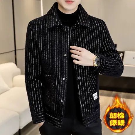 男装厚款外套秋冬季时尚毛呢子夹克男士休闲高端加棉加厚洋气上衣商品大图