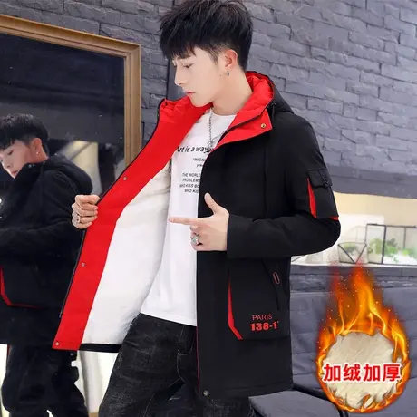 秋冬季加绒加厚男士外套棉衣 2023年风衣韩版修身中长款时尚夹克商品大图