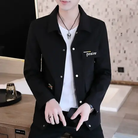 男士夹克春秋季新款潮流休闲时尚翻领上衣服青年帅气短款工装外套商品大图