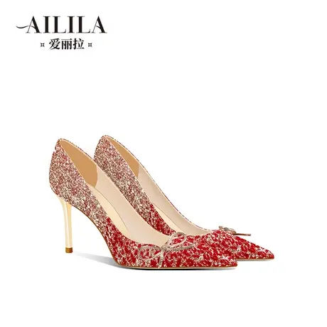 爱丽拉红色结婚鞋女2025新款春季中式秀禾新娘小个子高跟鞋不累脚图片