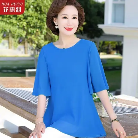 中老年女装夏装雪纺衫2023新款妈妈夏季洋气高贵小衫宽松短袖上衣商品大图